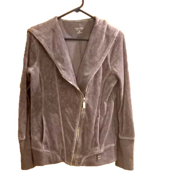 Calvin Klein Womans Track Jacket womans size medium velour sporty stylish - Picture 1 of 4